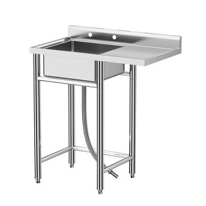 GustoWave 36" Freestanding Stainless Steel Single Bowl Sink with Workbench for Kitchen, Bar, Garage, Backyard - 1 of 4