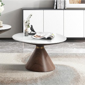 NicBex Luxury 31.5"Round Coffee Table with White Sintered Stone Top,Oak Finish Wood with Gold-Tone Metal Accents,Living Room Furniture - 1 of 4