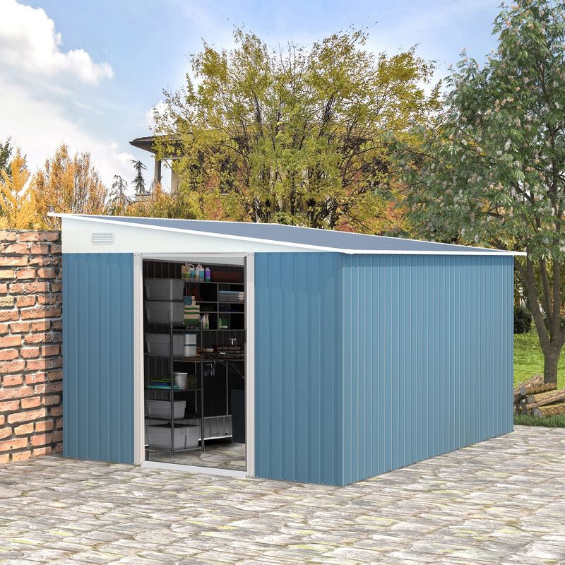 Outsunny 11' x 9' Steel Garden Storage Shed Outdoor Metal Lean To Tool House with Double Sliding Lockable Doors & 2 Air Vents, 3 of 8
