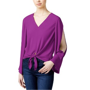 Rachel Roy Womens Tie Front Knit Blouse, Purple, Large - 1 of 1