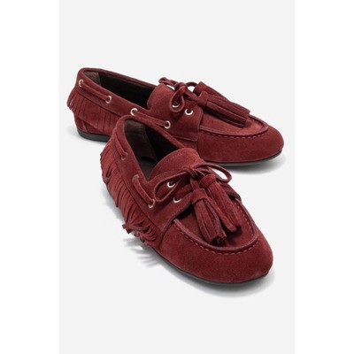 Fenora - Burgundy Genuine Leather Fringed Tassel Loafer (Women) | Forever & Always Shoes