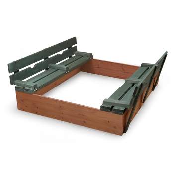 Badger Basket Covered Convertible Cedar Sandbox with Two Bench Seats - Natural/Green