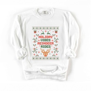 Holiday Vibes Reindeer Rides Ugly Sweater - Women's Garment Dyed Graphic Sweatshirt - 1 of 4