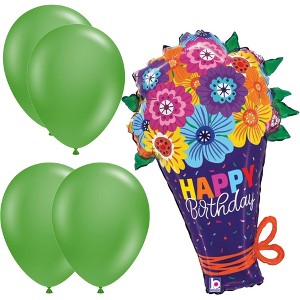 LoonBalloon 30 Inch Bold Blooms Birthday Balloon with 4 latex ballons- Festive & Colorful - 1 of 3
