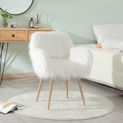 Grungis Faux Fur Accent Chair with Wood-Grain Metal Legs,Lounge Chair with Soft Cushioned Seat,Accent Chair for Bedroom,Reading Room,Office