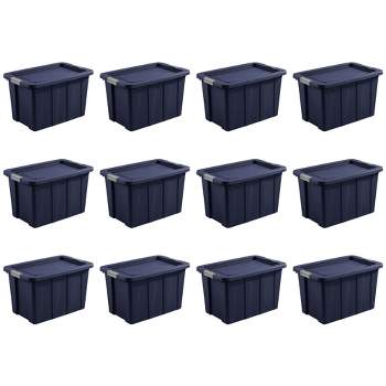 Sterilite Tuff1 30 Gallon Plastic Storage Stackable Container Bins with Secure Latching Lid for Indoor or Outdoor Home Organization, Blue (12 Pack)