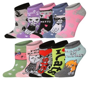 Tipi Toe Womens 10 Pairs Kitty Craze Chroma Pattern & Mix Colors For Vibrant Style Low Cut/No Show Socks - 1 of 1