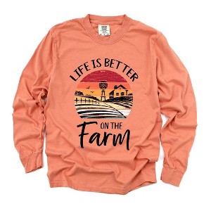 Simply Sage Market Women's Life Is Better On The Farm Sunset Long Sleeve Garment Dyed Tee - 1 of 3