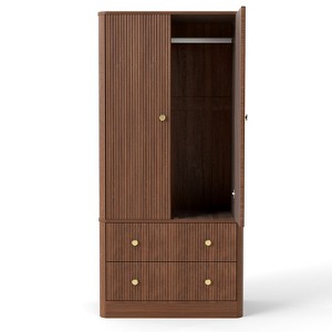 AEELLEEA Clothing Wardrobe 2 Doors 2 Drawers Elegant Wooden Freestanding Storage Cabinet for Bedroom Living Room Office - 1 of 4