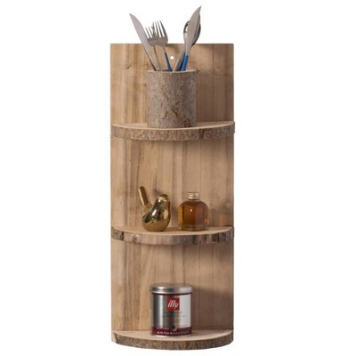 Vintiquewise Natural Wooden Three Sliced Log Wood Shelf Display for Entryway, Kitchen, and Outdoor