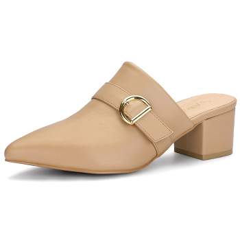 Allegra K Women's Pointed Toe Slip-on Block Heel Mules