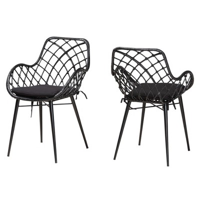 Ballerina Black Rattan and Metal Bohemian Dining Chair Set