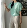 Women's Short Sleeve Sweater Tops 2025 Spring Summer Trendy Crew Neck Casual T Shirts Blouses - 3 of 4