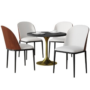 LeisureMod Verve 5-Piece Dining Set - 36" Round MDF Top Table, 4 Leather Dining Side Chairs - 1 of 4