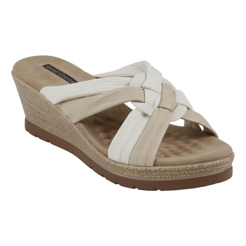 Gc Shoes Caro White 8 Two-tone Strappy Comfort Slide Wedge Sandals : Target