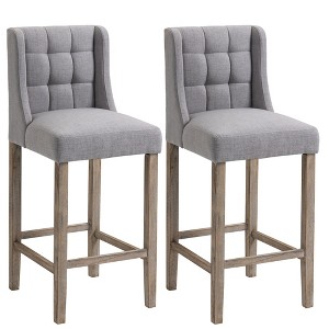 Vatros Modern Bar Stools, Tufted Upholstered Barstools, Pub Chairs with Back, Rubber Wood Legs for Kitchen, Dinning Room, Set of 2 - 1 of 4
