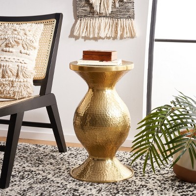 Transitional 12'' Gold Hammered Metal Round Accent Table