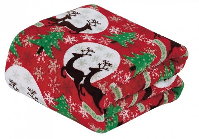 Kate Aurora Holiday Living Christmas Holiday Magical Reindeers Plush Accent Red Throw Blanket - 50 in. W x 60 in. L