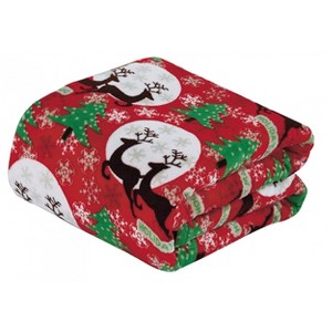 Kate Aurora Holiday Living Christmas Holiday Magical Reindeers Plush Accent Red Throw Blanket - 50 in. W x 60 in. L - 1 of 3