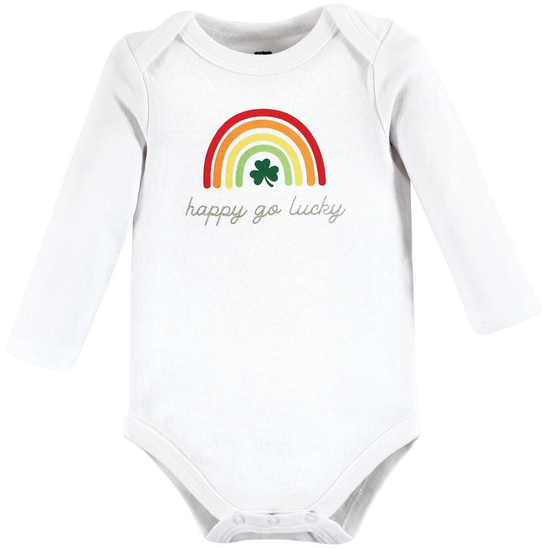 Hudson Baby Infant Girl Cotton Long-Sleeve Bodysuits, St Patricks Rainbow, 5 of 6