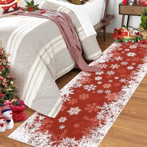 Christmas White Snow Printed Runner Rug, Washable Low Pile Non-Slip Soft Carpet for Bedroom Living Room - 1 of 4