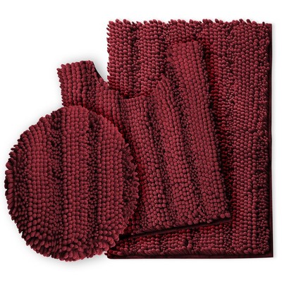 Hearth & Harbor 3 Piece Striped Chenille Bathroom Rug set with Seat Cover - Red : Target