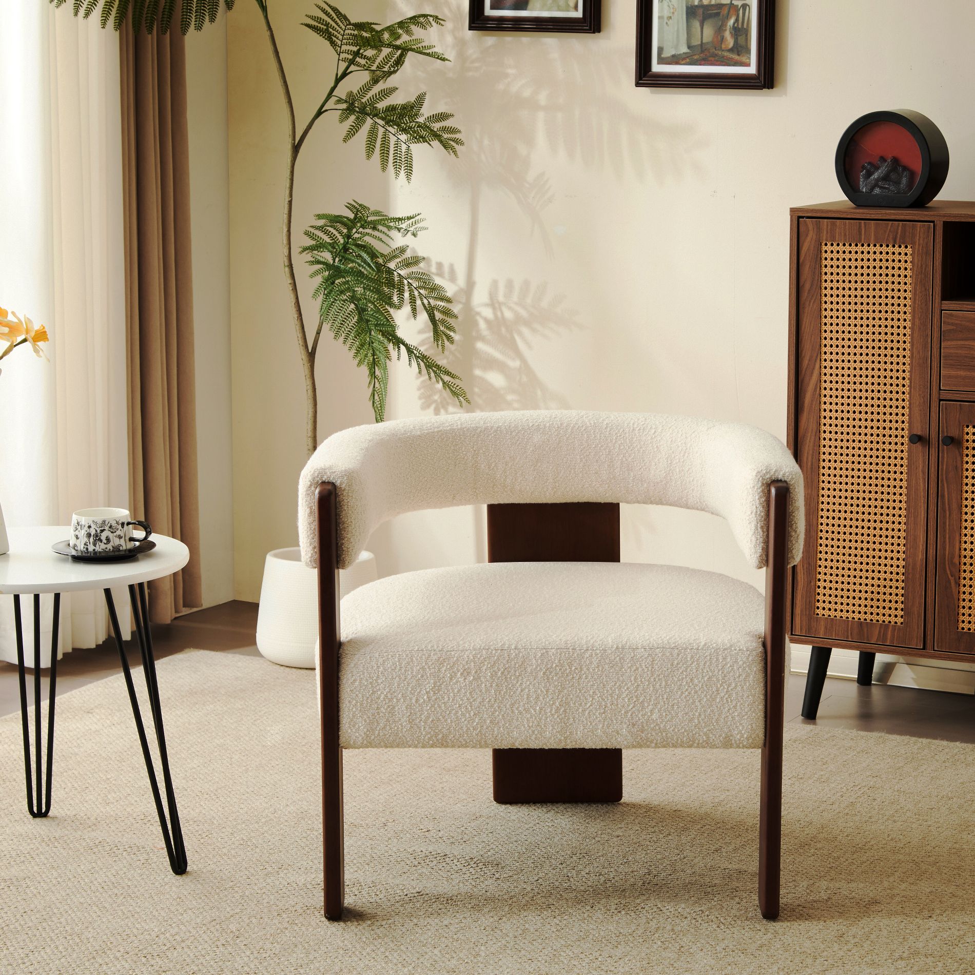 Christopher Knight Home Noah Modern Rubberwood Upholstered Accent Arm Chair, Beige