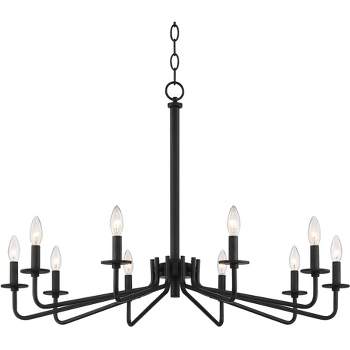 Franklin Iron Works Manfred Black Metal Chandelier 36" Wide Modern Industrial 10-Light Fixture for Dining Room House Foyer Kitchen Island Entryway