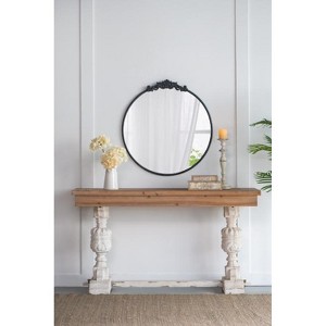Lyngins 30"x32" Baroque-Inspired Round Full Length Mirror, Pre-Installed Reinforced Hook, Vintage Wall Mirror, Entryway Console Lean Against Wall - 1 of 4