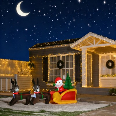 Syemin Inflatable Holiday Decorations Christmas Inflatable Santa Claus with Sleigh and Reindeer Outdoor Yard Decor, Multicolored, 90.5"*23.5"*47.3"