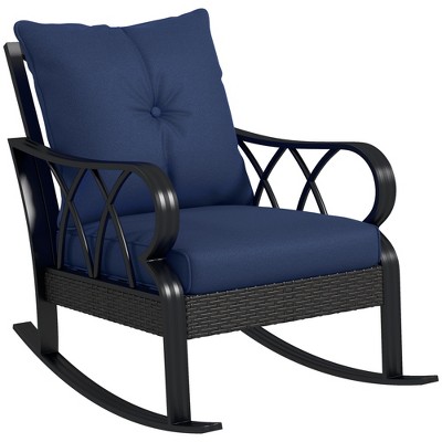 Outsunny Outdoor Wicker Rocking Chair with Padded Cushions, Aluminum Furniture Rattan Porch Rocker Chair w/ Armrest for Garden, Patio, and Backyard