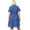 Agnes Orinda Women's Plus Size Chambray Babydoll Half Placket Elastic Back Button Shirt Dresses - 4 of 4