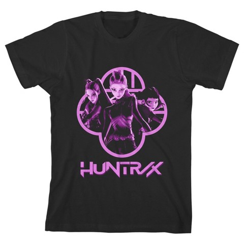 KPop Demon Hunters Huntrx Girl's Black Crew Neck Short Sleeve Tee-Small