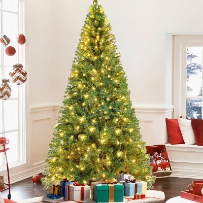 Pre-lit Artificial Christmas Tree with LED Lights, Abundant Branch Tips, Sturdy Metal Stand, and Easy Assembly