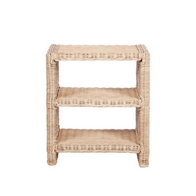 Natural Rattan and Mango Wood 3-Tier End Table