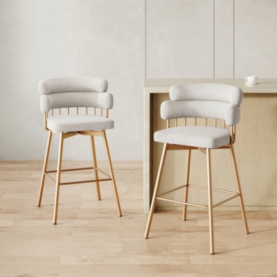 Modern Upholstered Swivel Bar Stools Set of 2, Counter Height Bar Stools with Metal Legs for Kitchen Island or Home Bar – The Pop Home