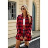 Coolmee Women's Plaid Shirts Contrast Color Soft Crochet Knit Shirts Long Sleeve Lapel Collar Button Down Blouses Tops with Pocket S Red - 2 of 4