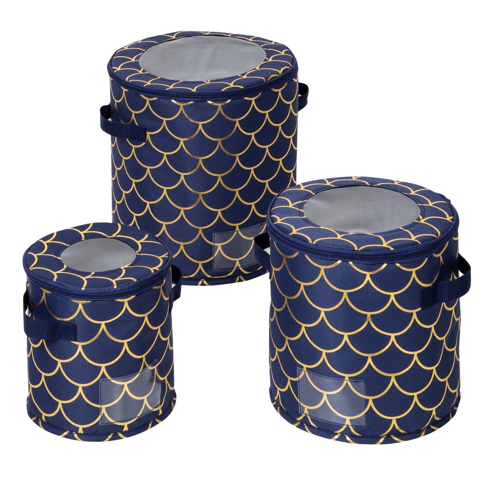 Photos - Bathroom Shelf Honey-Can-Do 3pc Round Tableware Storage - Navy/Gold