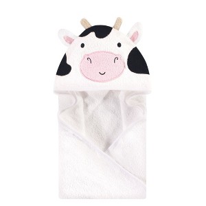 Hudson Baby Infant Unisex Cotton Animal Face Hooded Towel, Cow, One Size - 1 of 2