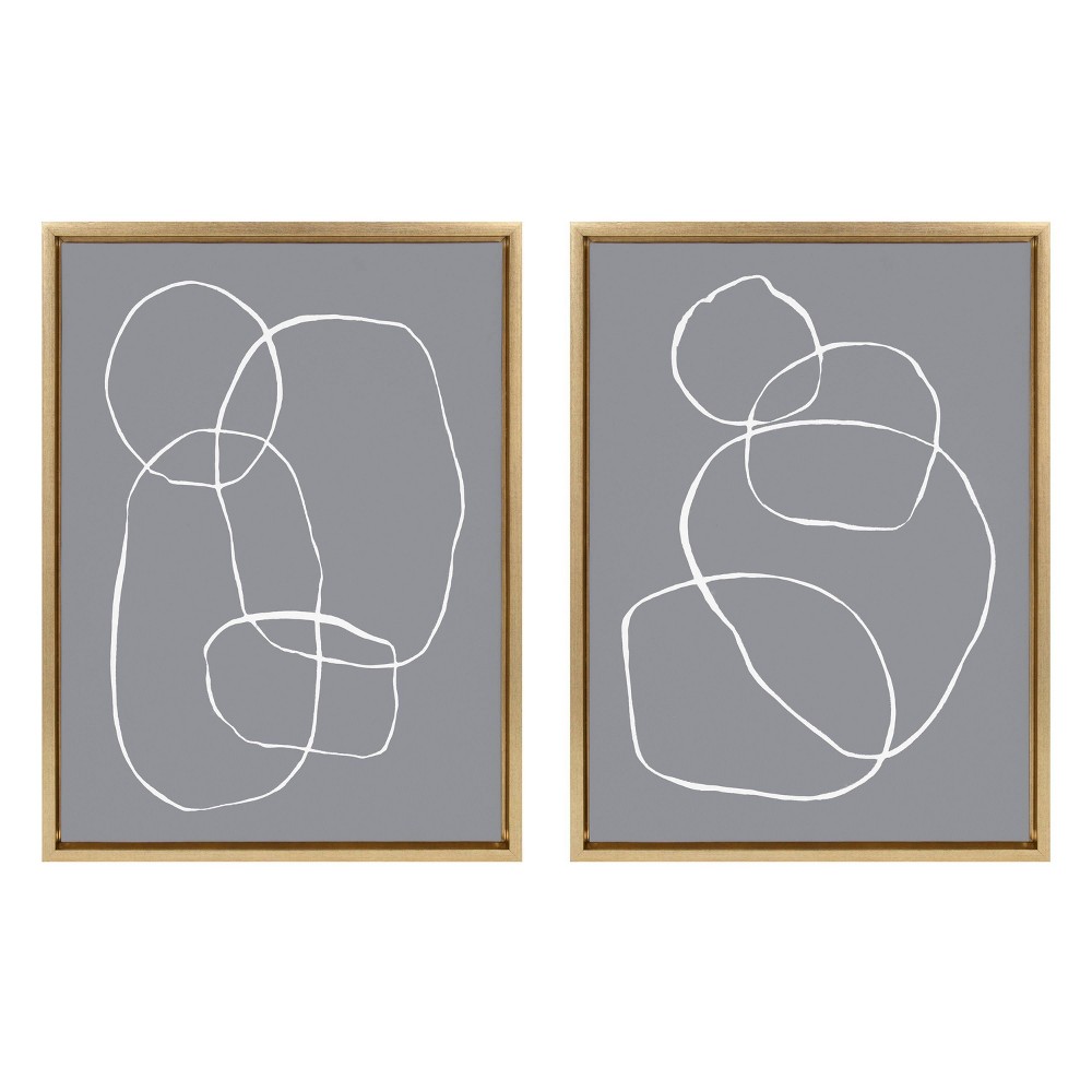 Photos - Other Decoration  18" x 24" Sylvie Gray Going in Circles Framed Wall Canvas Set by Teju Reval Gold - Kate & Laurel All Things Decor(Set of 2)