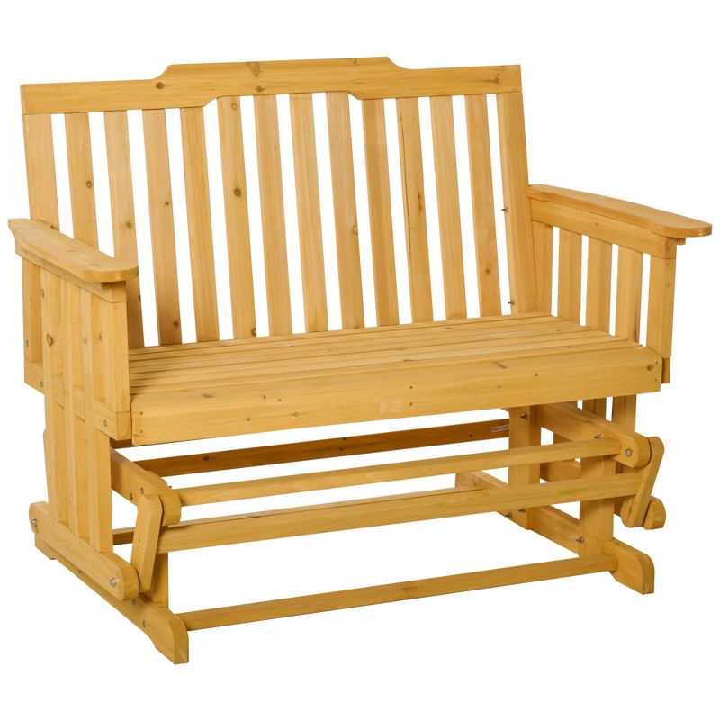 Outsunny Wooden Patio Glider Bench, Wood Outdoor Loveseat with High Back and Armrests, 2-Seat, 5 of 9