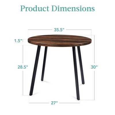 35.5" Round Black MDF Mid-Century Modern Dining Table