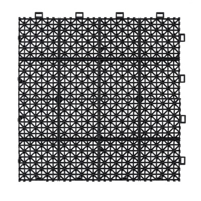 Vynxaria 12 Piece Set of 12x12 Black Interlocking Plastic Tiles with Rose Pattern, Waterproof Slip Resistant for Patio, Bathroom, etc.