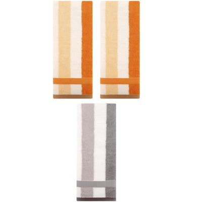 REGALWOVEN 3 Pack Striped Cotton Bathroom Decorative Hand Towels 13" x 29"