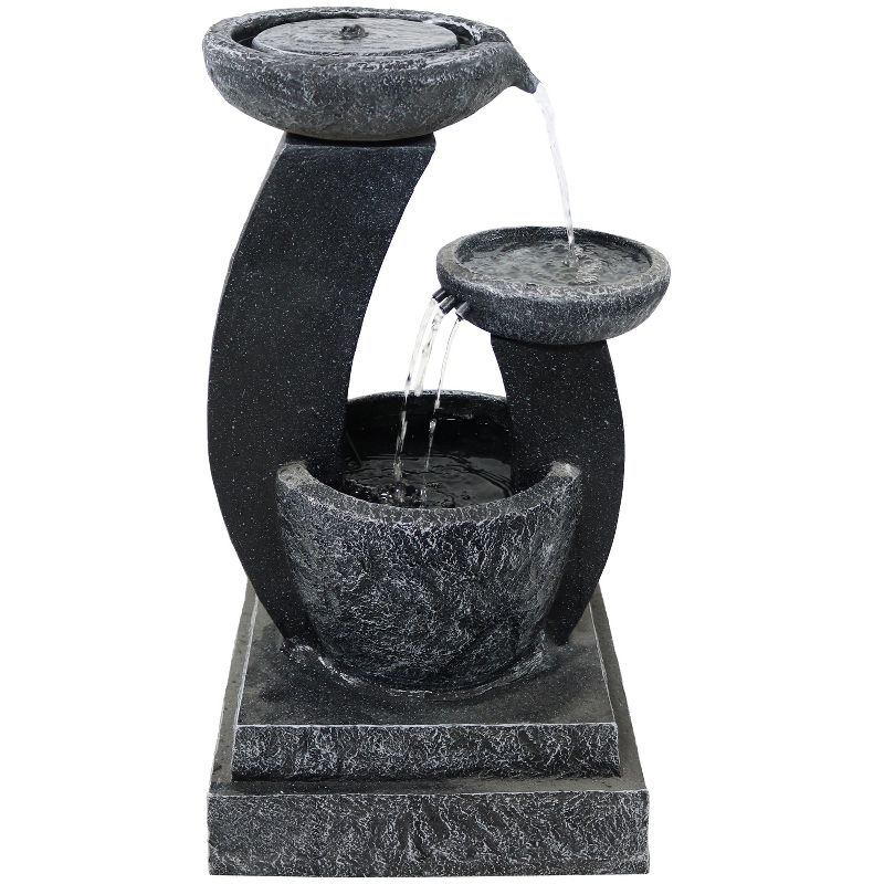 Sunnydaze Outdoor Modern Cascading Bowls Solar Powered Water Fountain with Battery Backup, LED Lights, and Submersible Pump - 28" - Black, 1 of 14