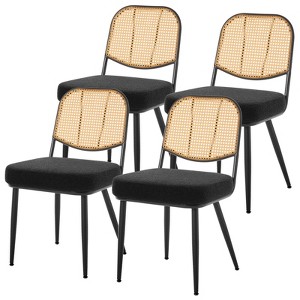 Bekrvio Rattan Dining Chairs Set of 4 - Mid Century Modern Boucle Upholstered Cane Back Side Chairs with Metal Legs for Kitchen - 1 of 4