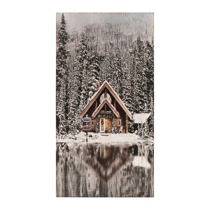 HomeRoots 18" X 10" Brown And White Wood Winter Lodge On The Lake Hanging Wall Decor - 1 of 4