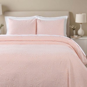 Floral Matelasse Medium Weight 3 Piece Bedspread Pillow Sham Set by Blue Nile Mills - 1 of 4