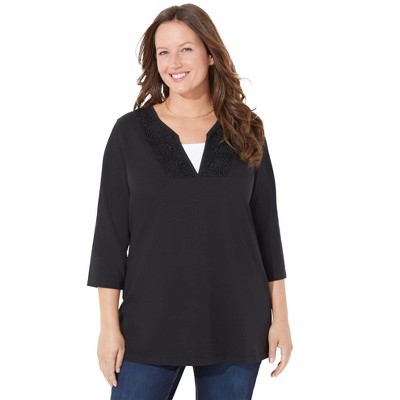 Catherines Women's Plus Size Suprema Lace Trim Duet Top
