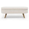 43.5" Beige Linen Upholstered Storage Ottoman Bench with Wood Legs and Safety Hinge - 3 of 4